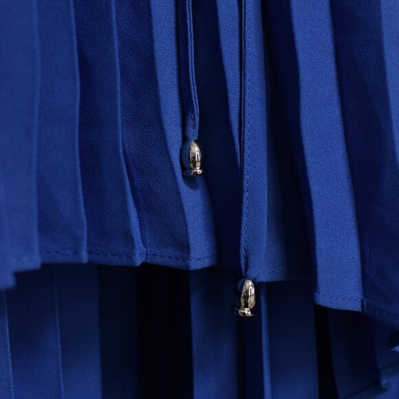 Maggy London Size 10 Blue Pleated Off The Shoulder High-Low Midi Dress A-Line - Picture 9 of 16